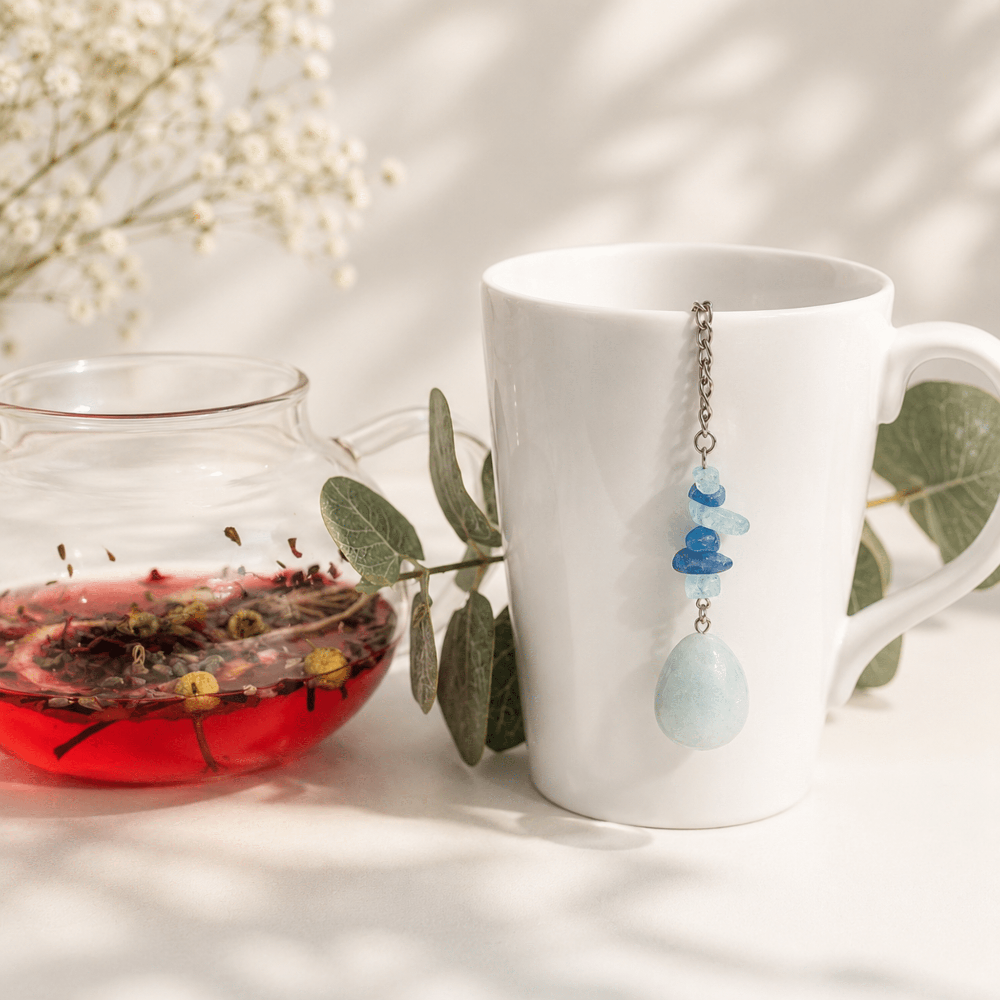 Amazonite Crystal Tea Steeper: Stainless Steel Loose Leaf Infuser - Winterberry Hearth