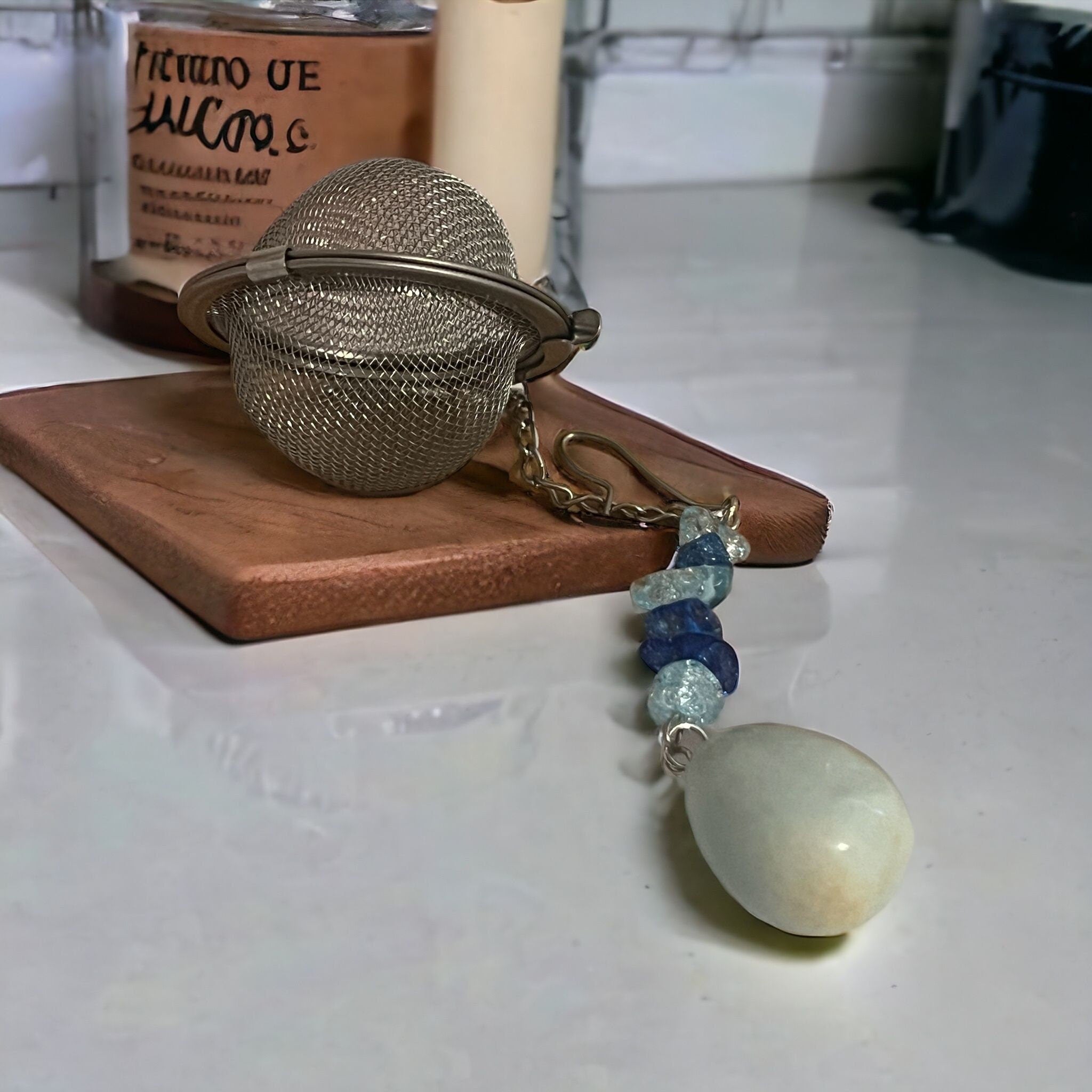 Amazonite Crystal Tea Steeper: Stainless Steel Loose Leaf Infuser - Winterberry Hearth