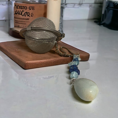 Amazonite Crystal Tea Steeper: Stainless Steel Loose Leaf Infuser - Winterberry Hearth