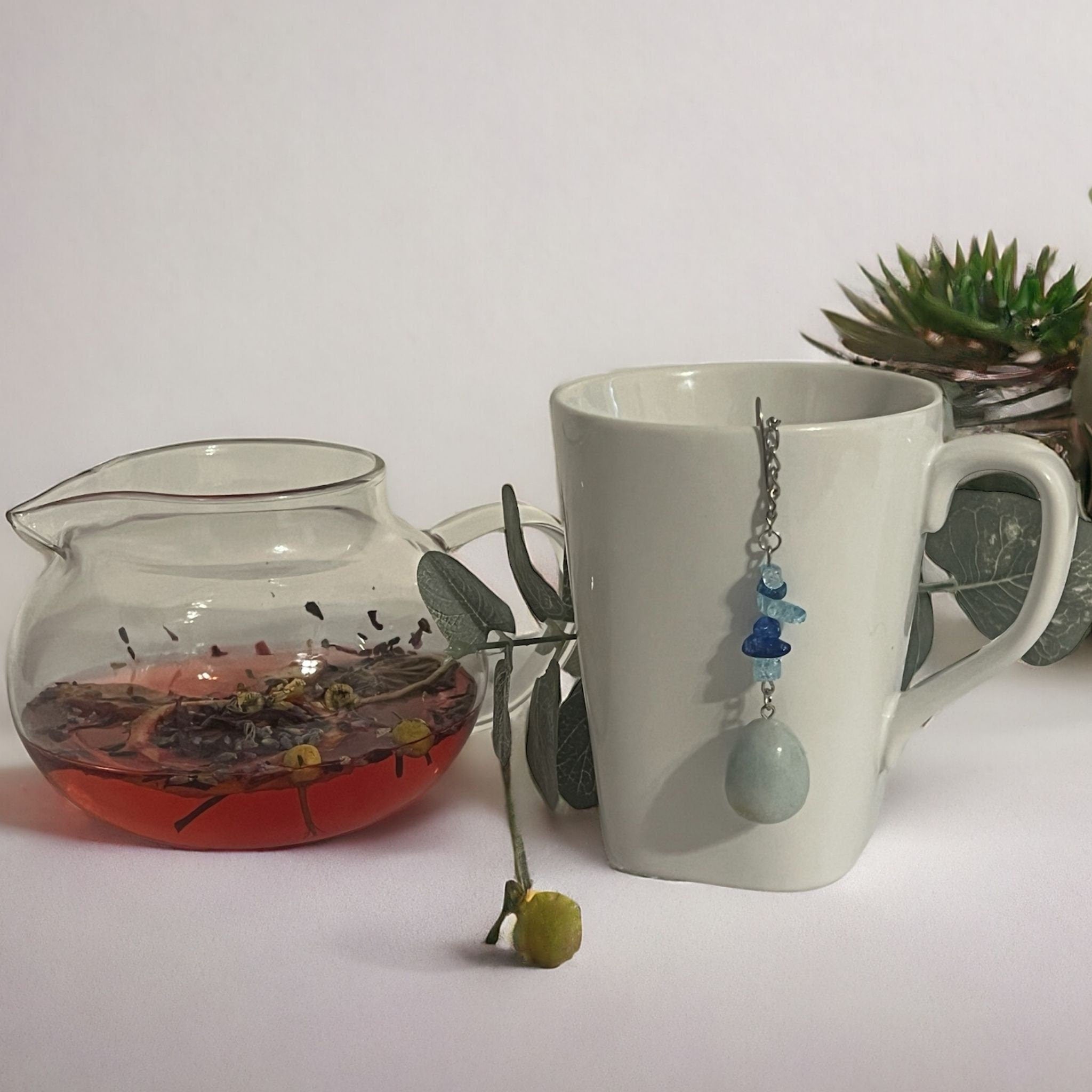 Amazonite Crystal Tea Steeper: Stainless Steel Loose Leaf Infuser - Winterberry Hearth