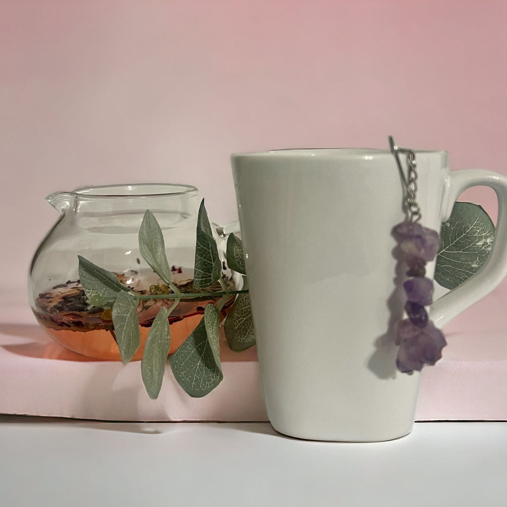 Amethyst Crystal Tea Steeper: Stainless Steel Loose Leaf Infuser - Winterberry Hearth