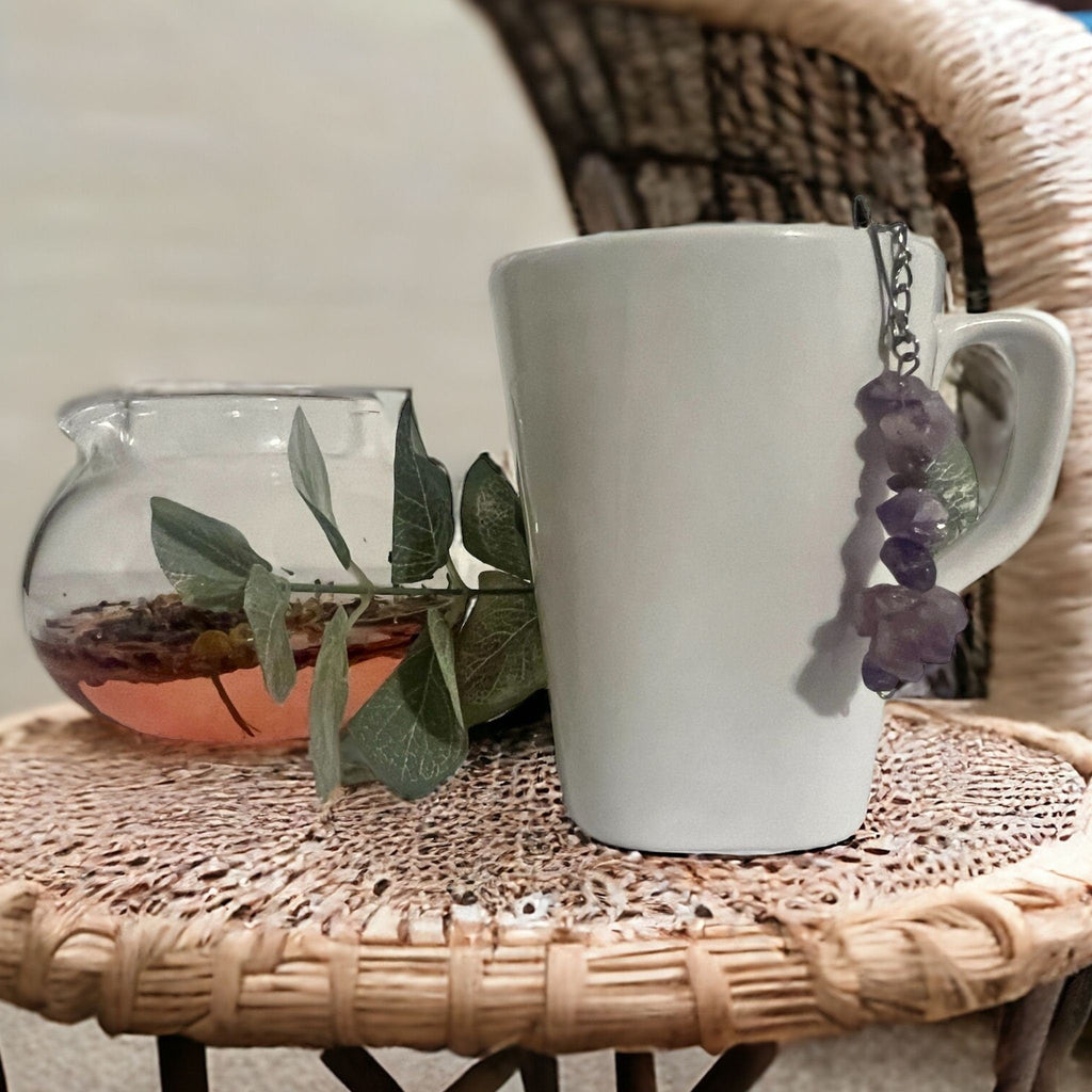 Amethyst Crystal Tea Steeper: Stainless Steel Loose Leaf Infuser - Winterberry Hearth