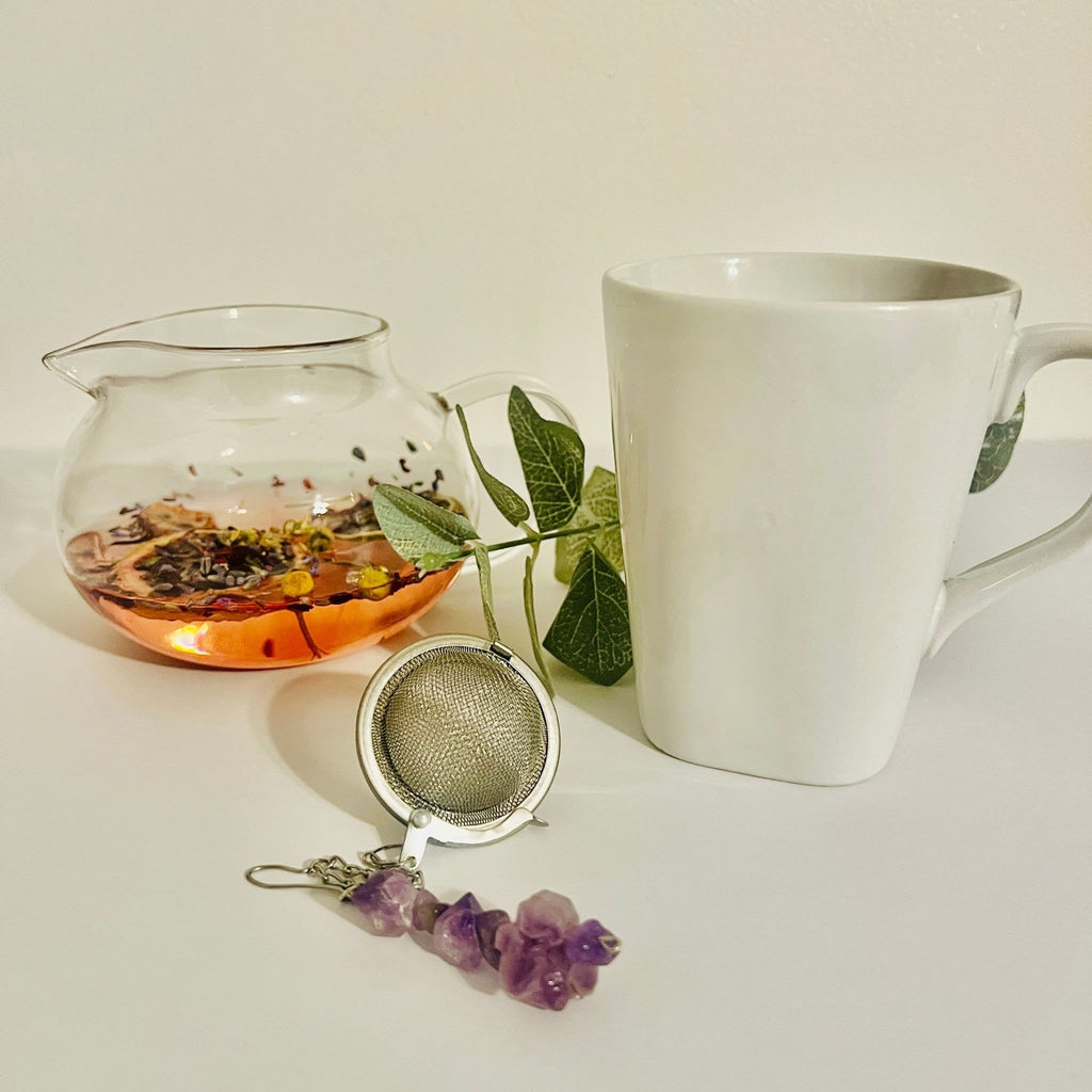 Amethyst Crystal Tea Steeper: Stainless Steel Loose Leaf Infuser - Winterberry Hearth