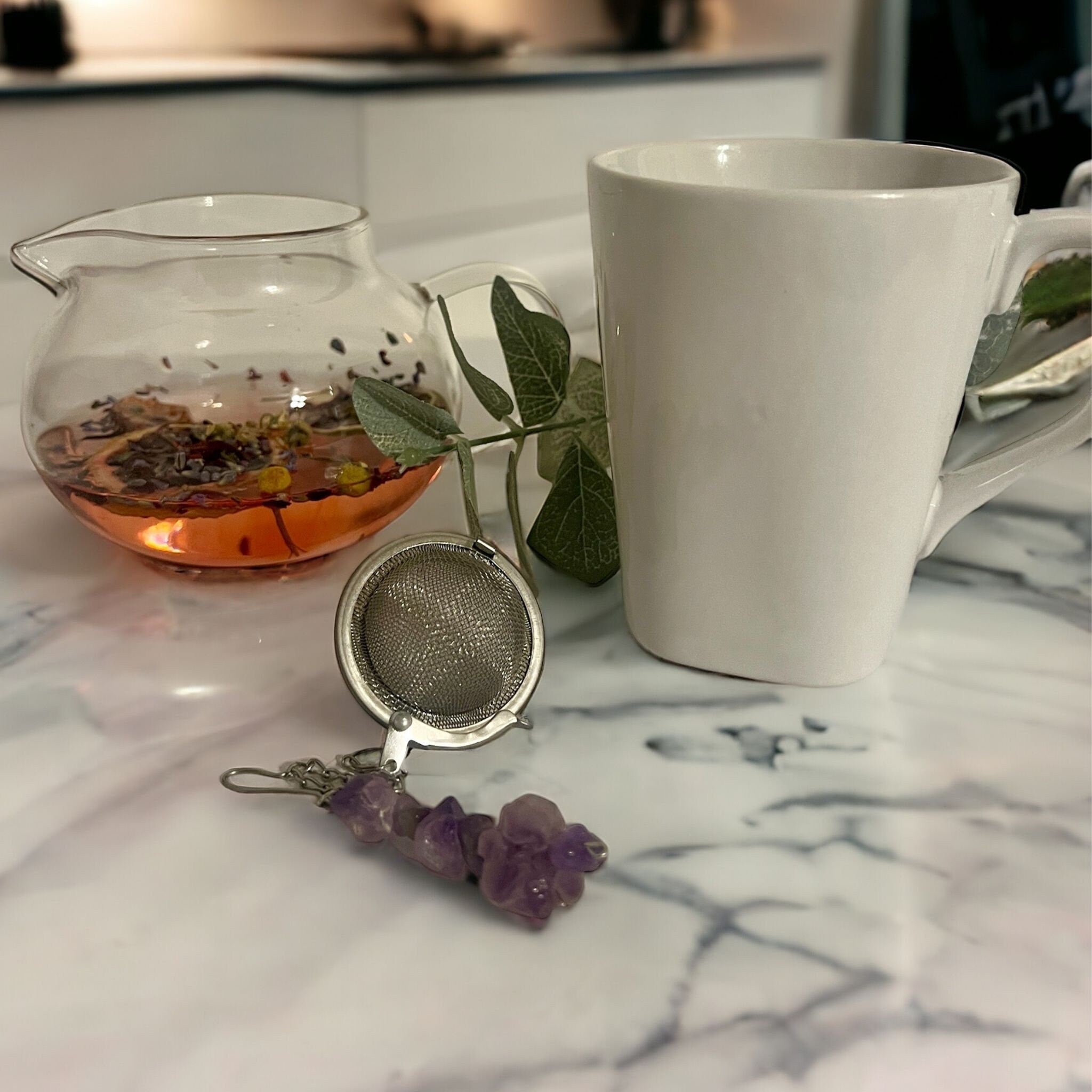 Amethyst Crystal Tea Steeper: Stainless Steel Loose Leaf Infuser - Winterberry Hearth