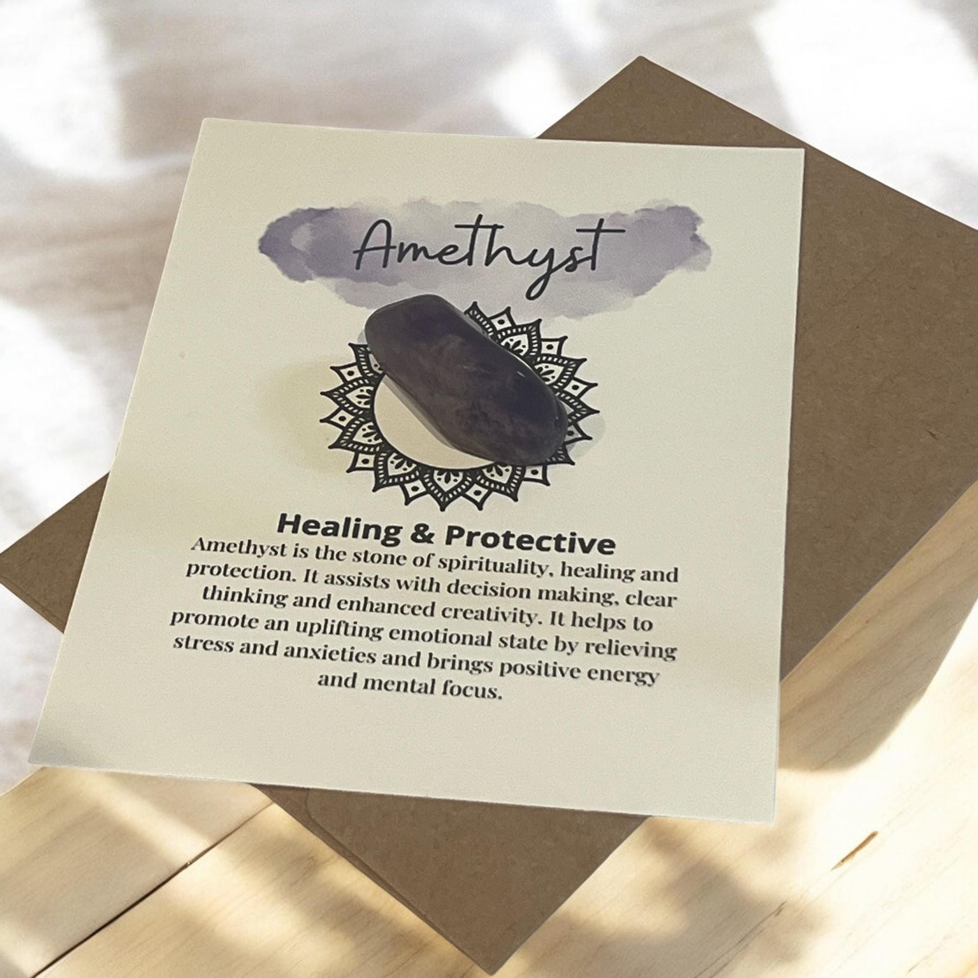 Amethyst Crystal with Meaning Card with Tumbled Stone: Healing Meditation Gift - Winterberry Hearth