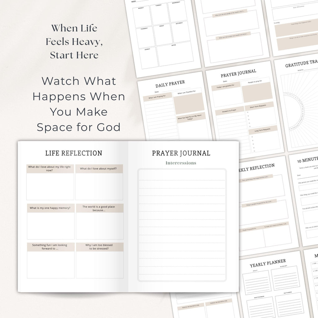 Begin Again Journal Bundle, Guided Prayer Reflections, Self Love Wellness Planner, Printable Vision Book, Digital Download - Winterberry Hearth