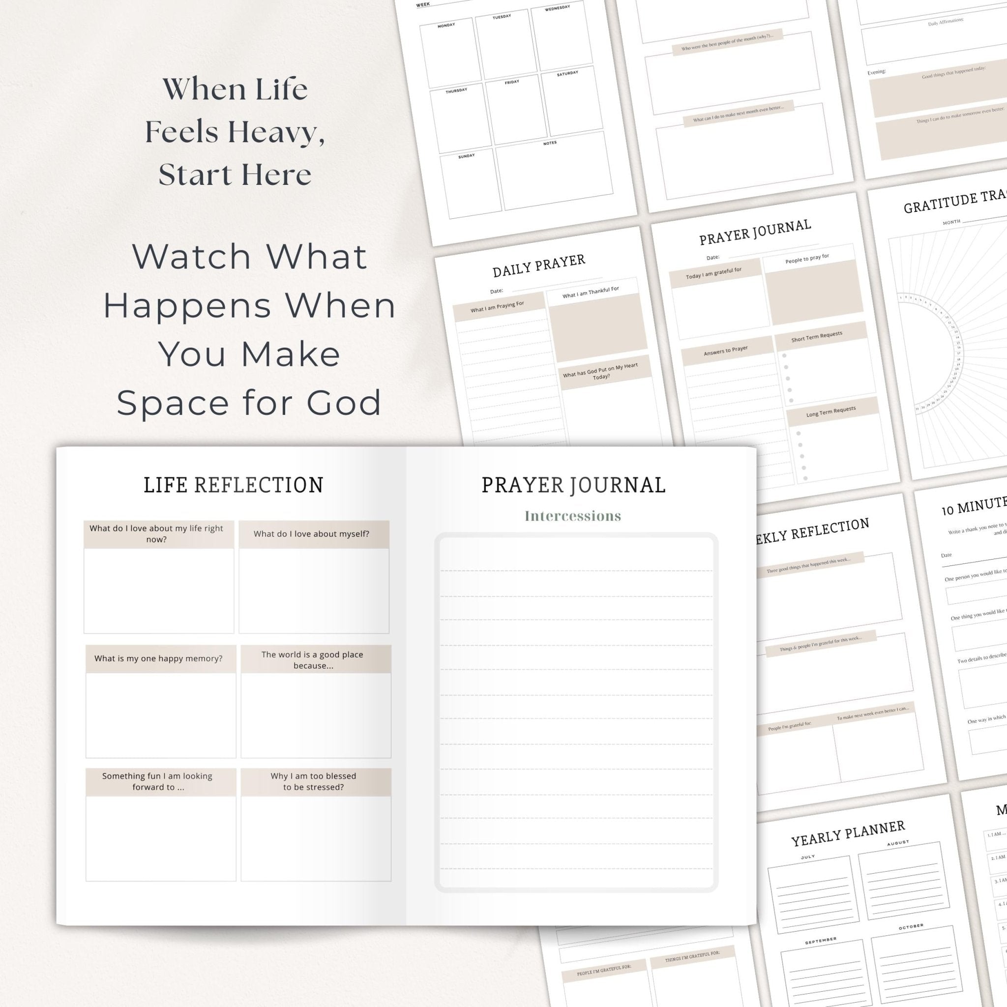 Begin Again Journal Bundle, Guided Prayer Reflections, Self Love Wellness Planner, Printable Vision Book, Digital Download - Winterberry Hearth