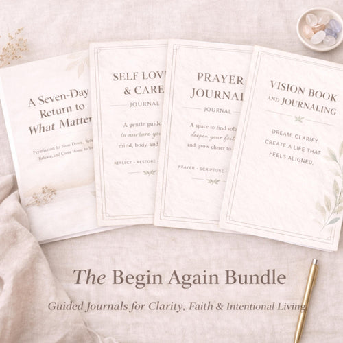 Begin Again Journal Bundle, Guided Prayer Reflections, Self Love Wellness Planner, Printable Vision Book, Digital Download - Winterberry Hearth