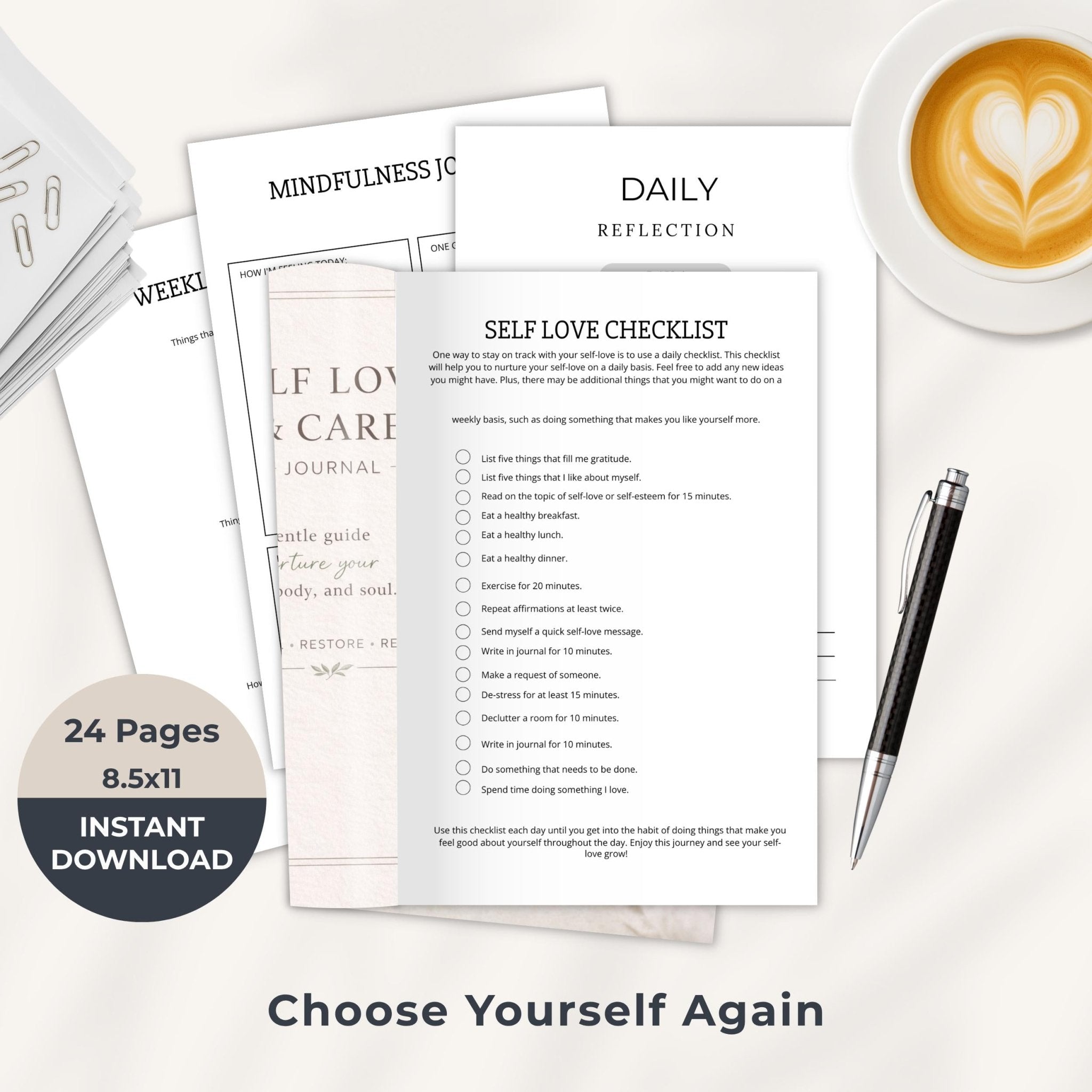 Begin Again Journal Bundle, Guided Prayer Reflections, Self Love Wellness Planner, Printable Vision Book, Digital Download - Winterberry Hearth