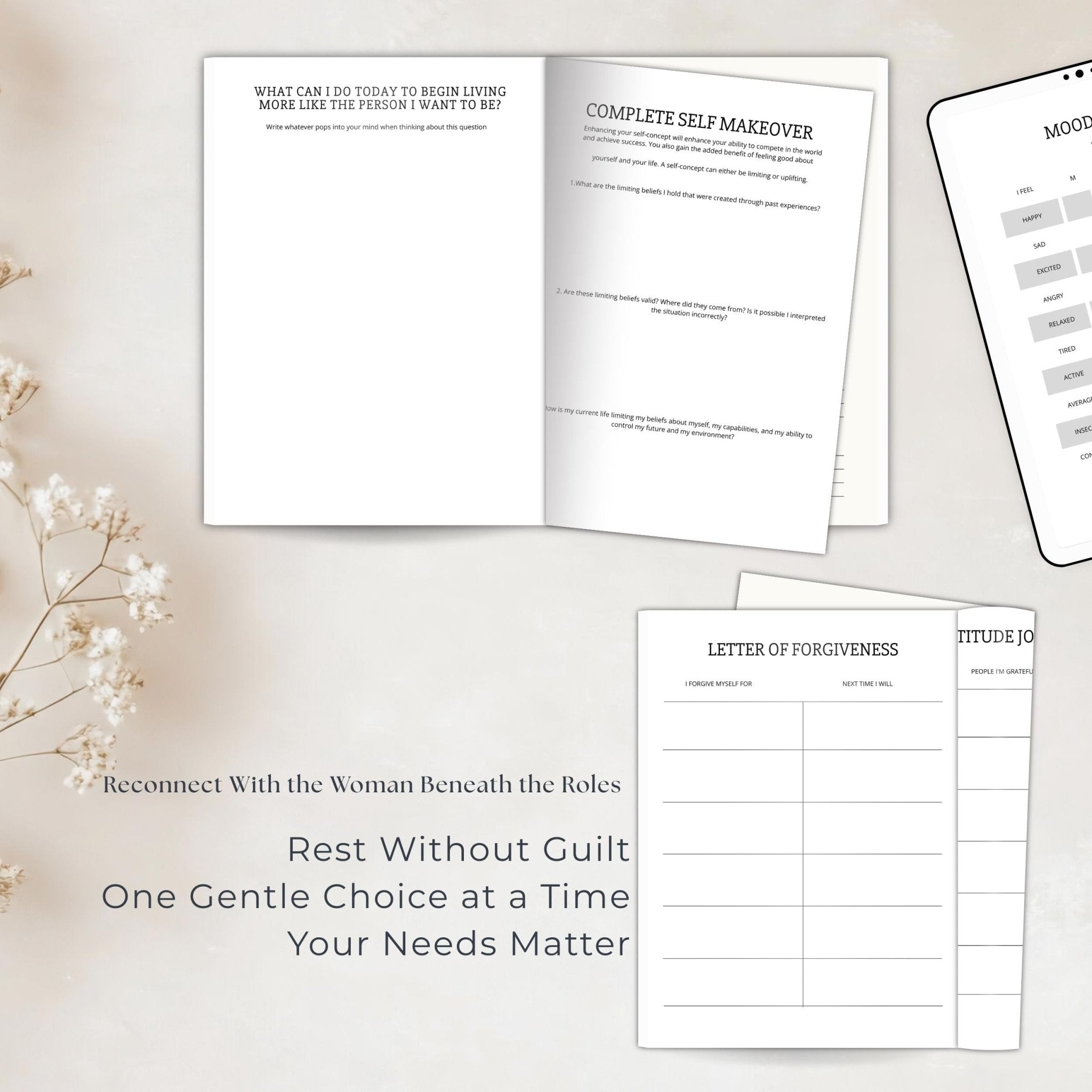 Begin Again Journal Bundle, Guided Prayer Reflections, Self Love Wellness Planner, Printable Vision Book, Digital Download - Winterberry Hearth