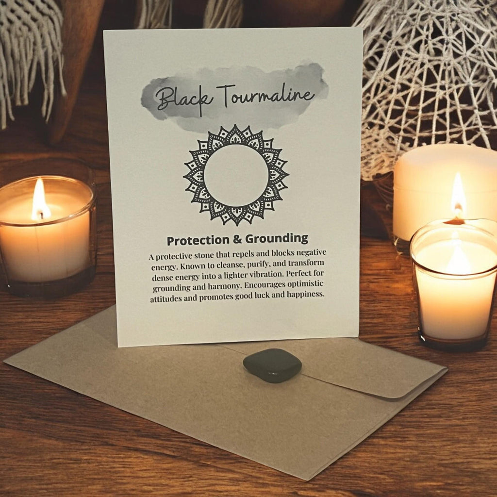Black Tourmaline Crystal with Meaning Card: Energy Protection Stone - Winterberry Hearth
