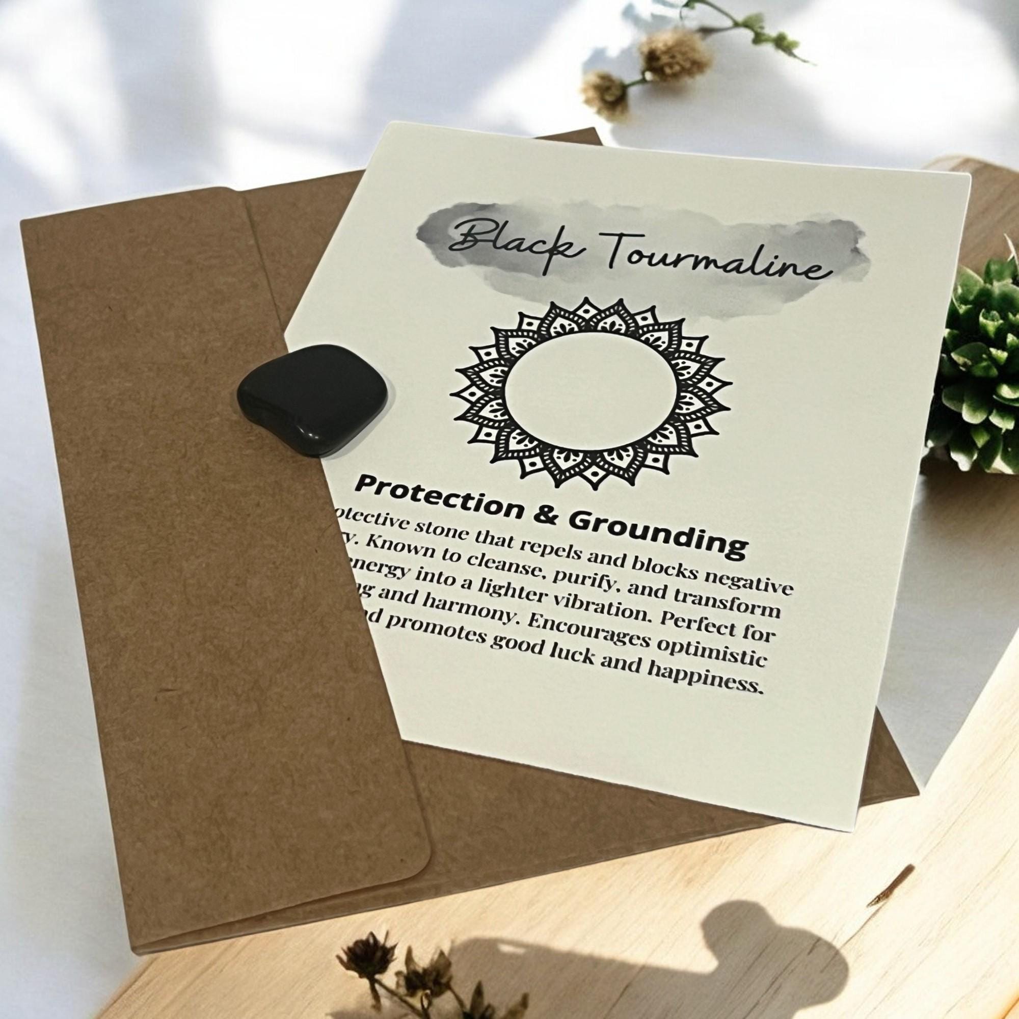 Black Tourmaline Crystal with Meaning Card: Energy Protection Stone - Winterberry Hearth