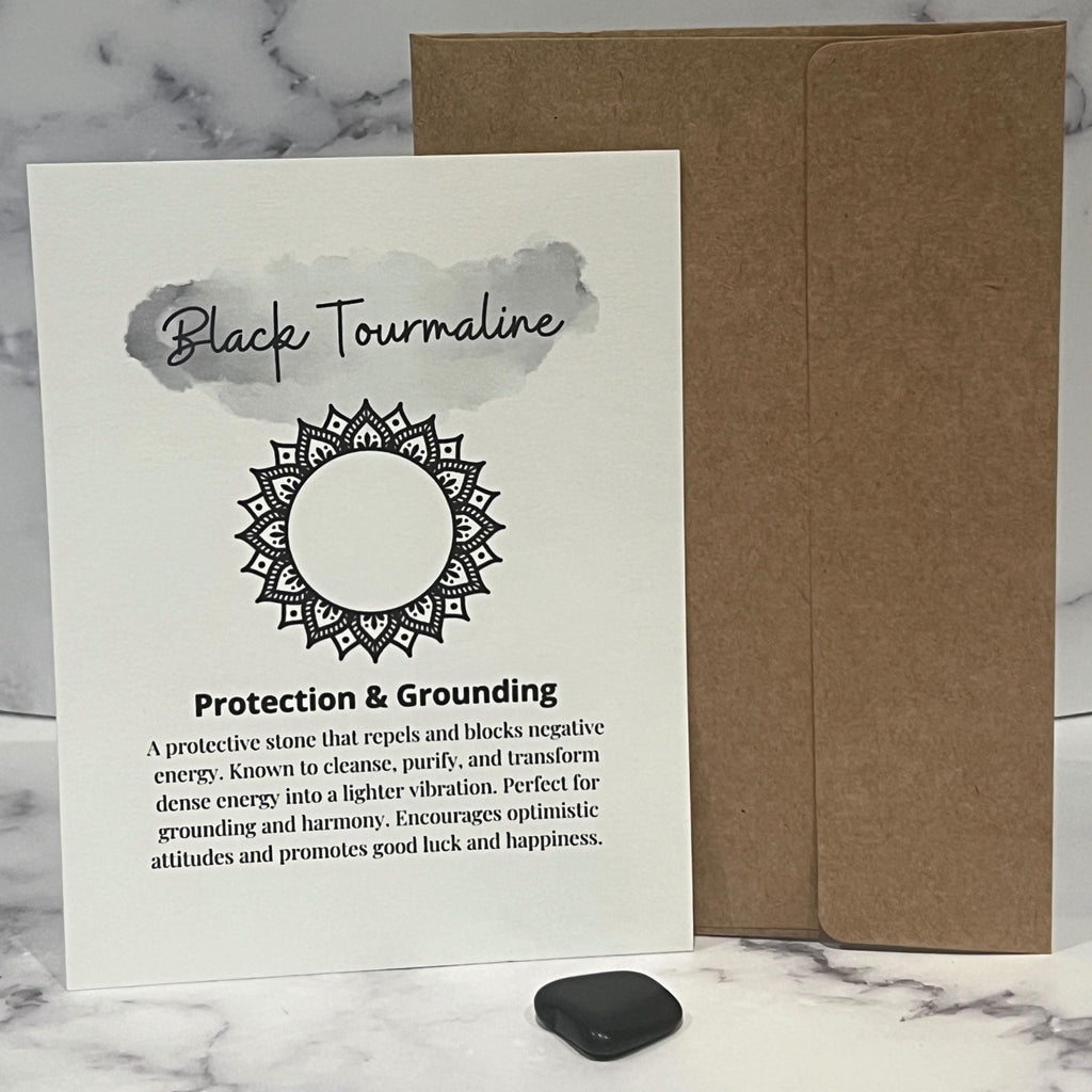 Black Tourmaline Crystal with Meaning Card: Energy Protection Stone - Winterberry Hearth