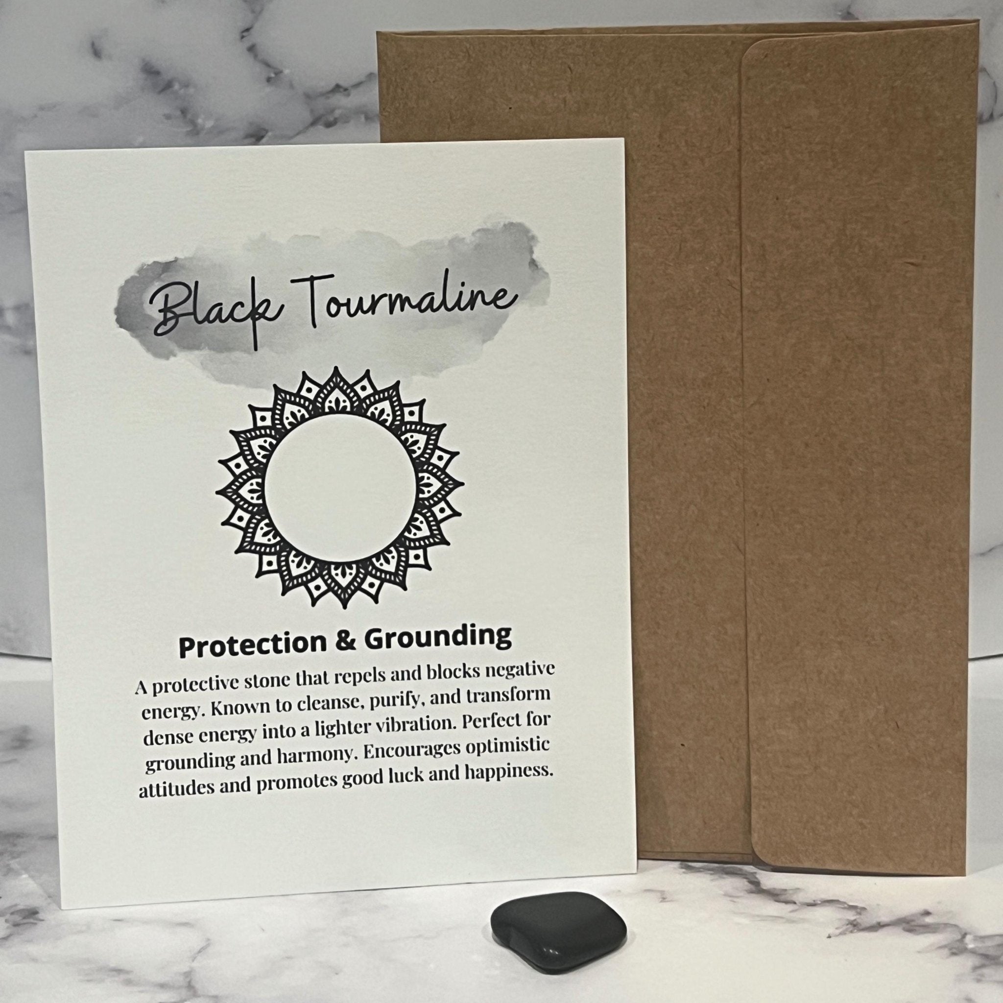 Black Tourmaline Crystal with Meaning Card: Energy Protection Stone - Winterberry Hearth