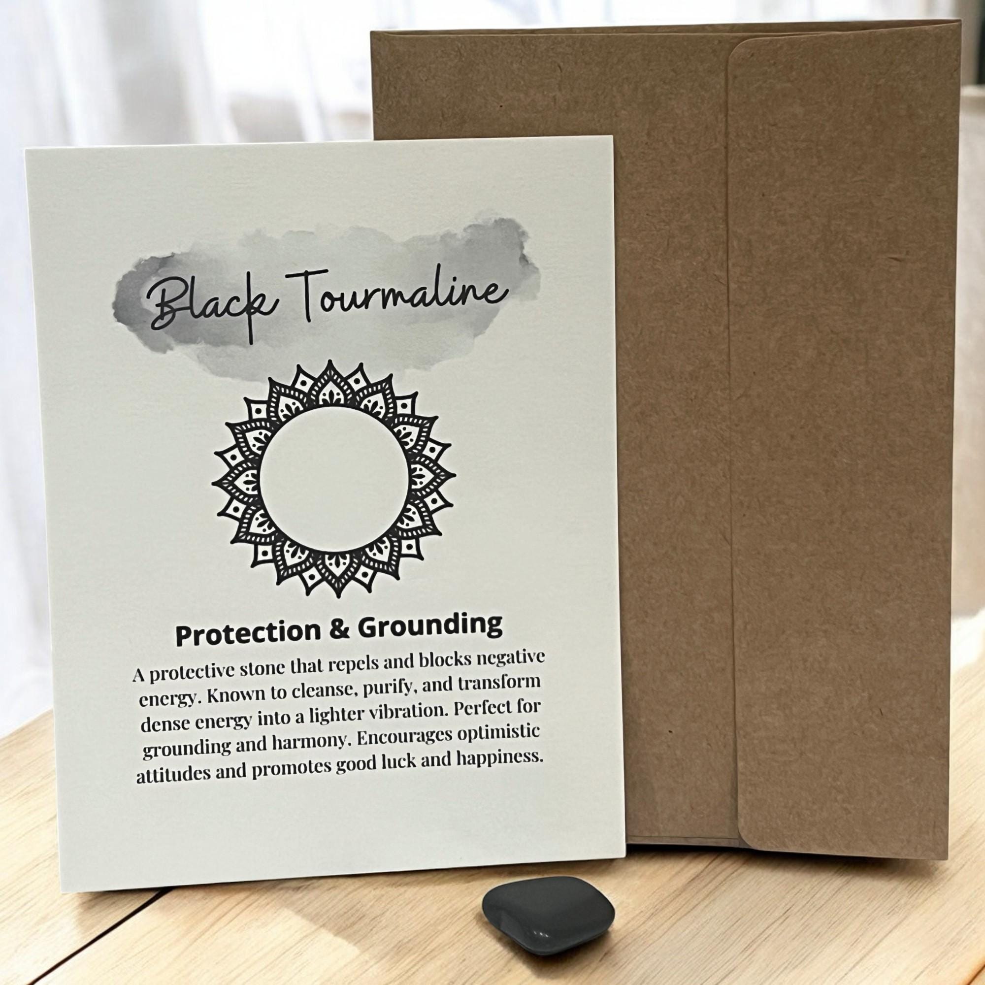 Black Tourmaline Crystal with Meaning Card: Energy Protection Stone - Winterberry Hearth