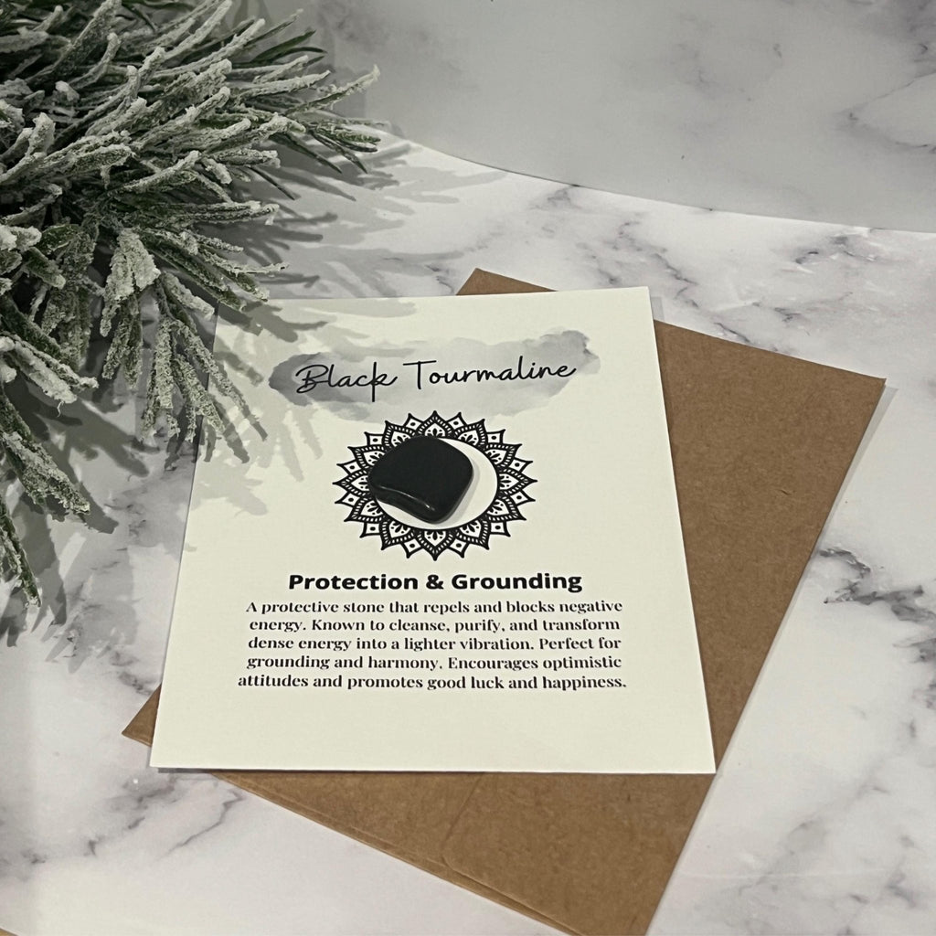 Black Tourmaline Crystal with Meaning Card: Energy Protection Stone - Winterberry Hearth