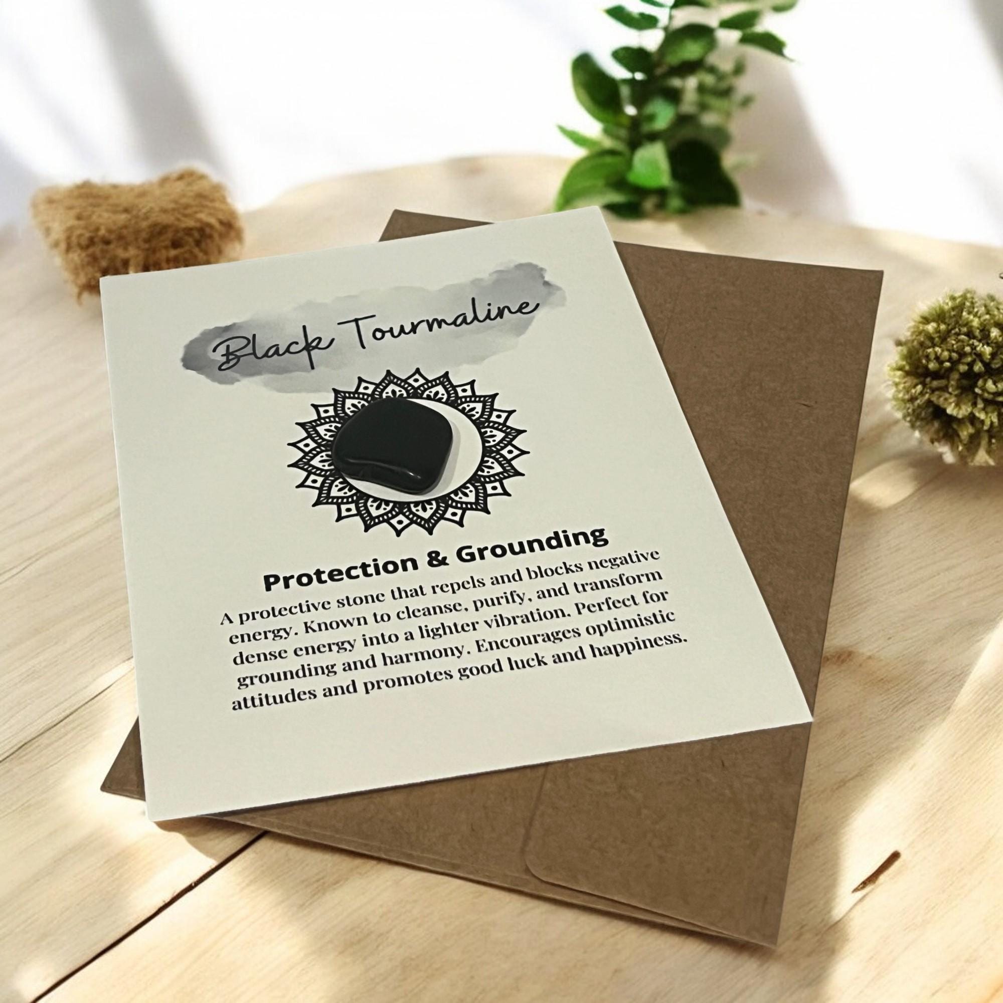 Black Tourmaline Crystal with Meaning Card: Energy Protection Stone - Winterberry Hearth