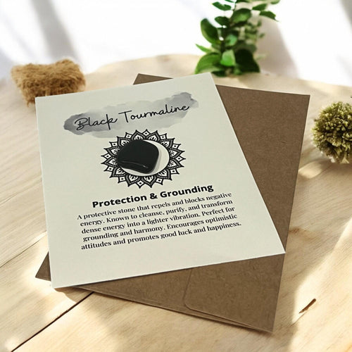 Black Tourmaline Crystal with Meaning Card: Energy Protection Stone - Winterberry Hearth