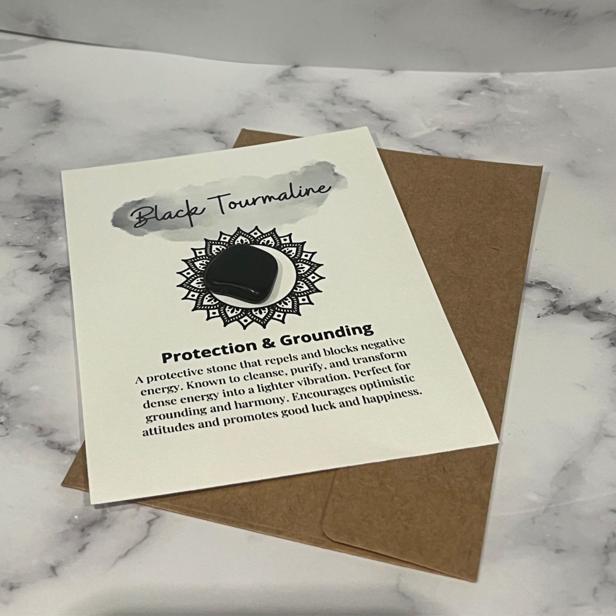 Black Tourmaline Crystal with Meaning Card: Energy Protection Stone - Winterberry Hearth