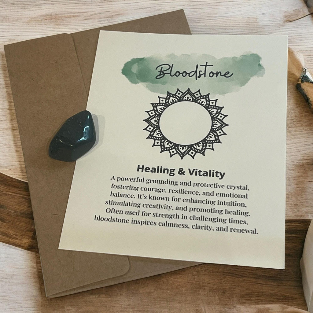 Bloodstone Crystal with Meaning Card: Healing Properties, Meditation Tool - Winterberry Hearth