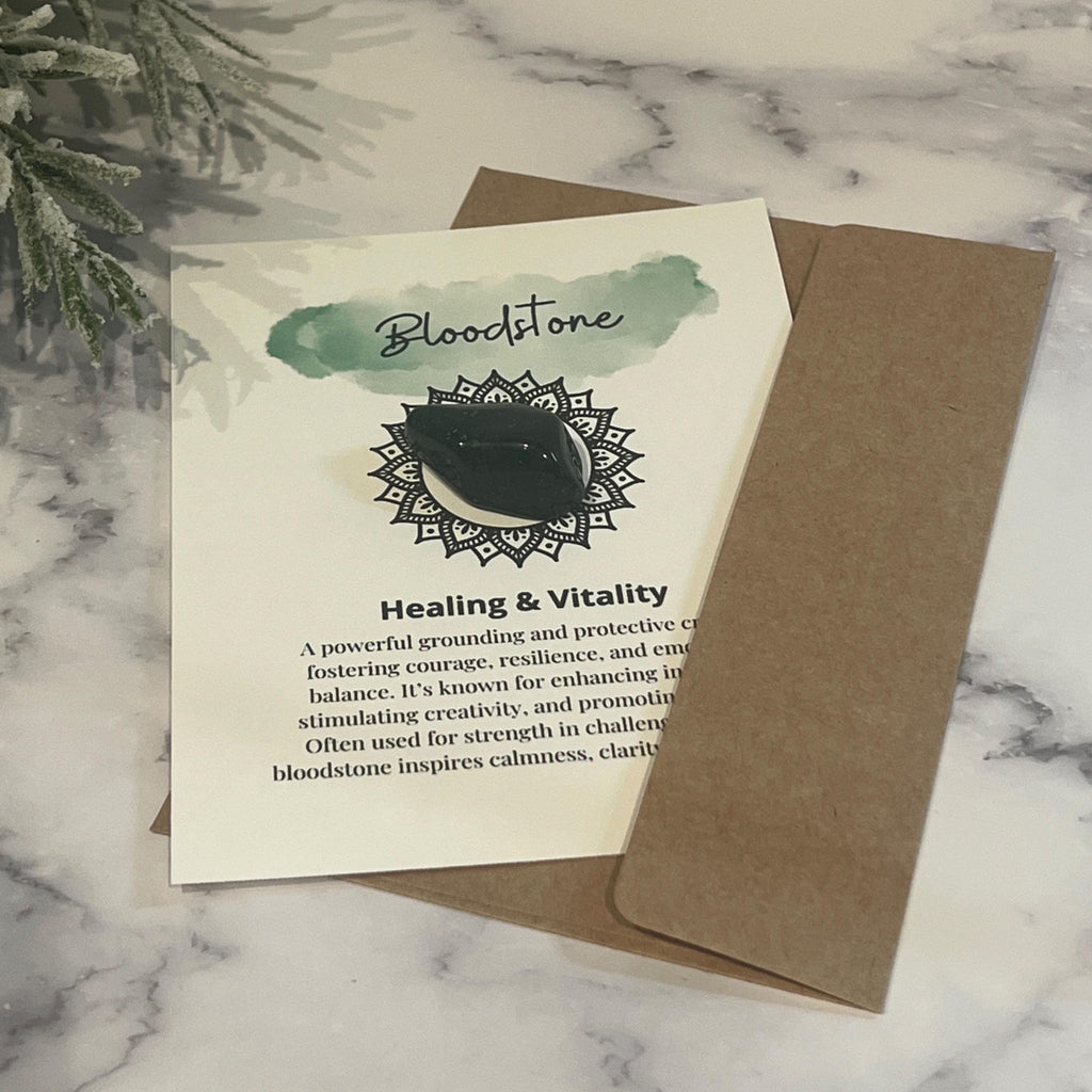 Bloodstone Crystal with Meaning Card: Healing Properties, Meditation Tool - Winterberry Hearth