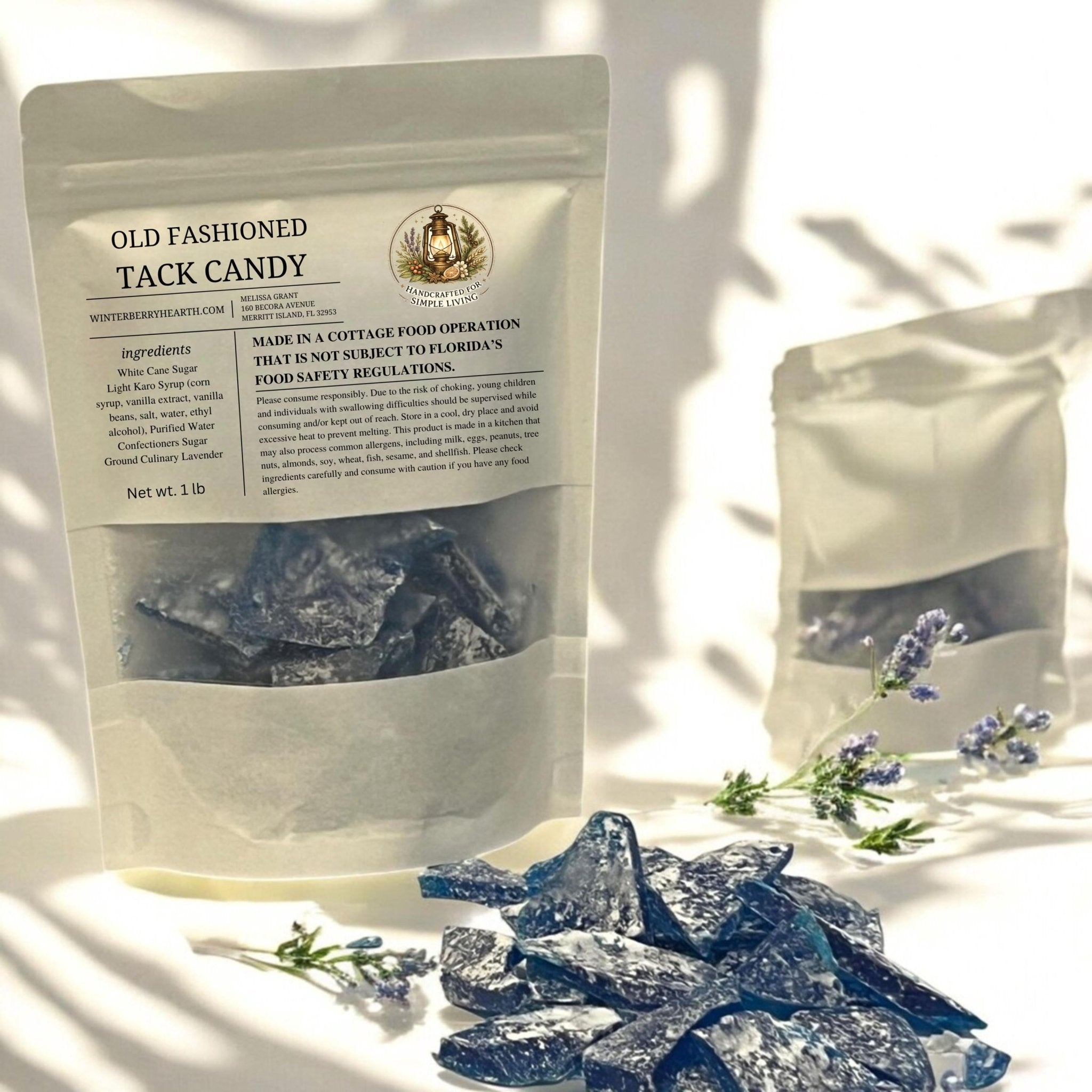 Blue Old Fashioned Hard Tack Candy, Nostalgic Broken Glass Homemade Candy Treat - Winterberry Hearth
