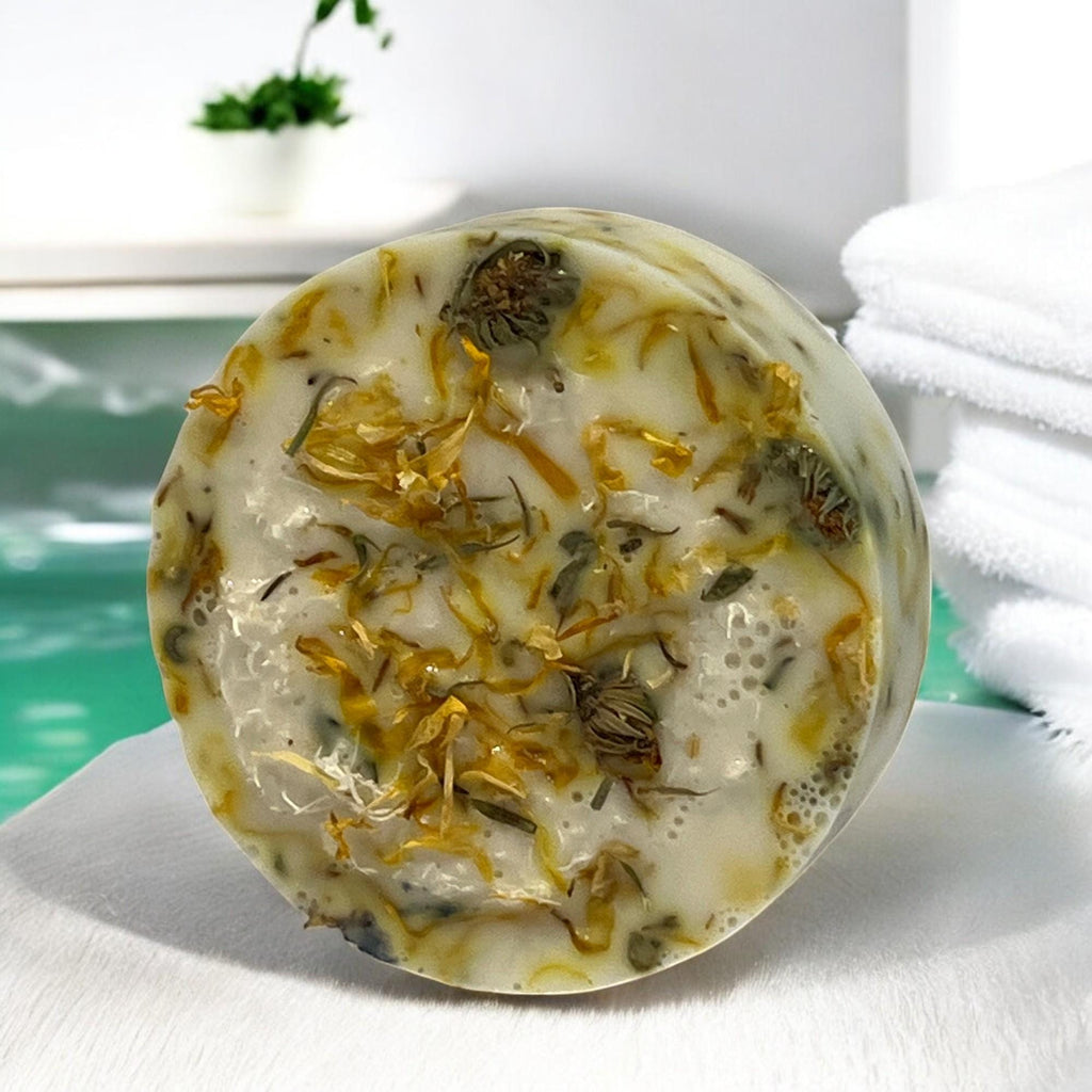 Calendula Goat's Milk Loofah Soap: Handmade Exfoliating Bath Bar - Winterberry Hearth