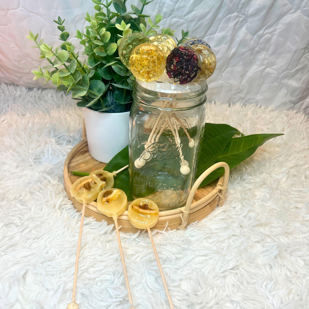 Calendula Herbal Tea Lollipop: Floral Tea Stir Stick Sweetener - Winterberry Hearth