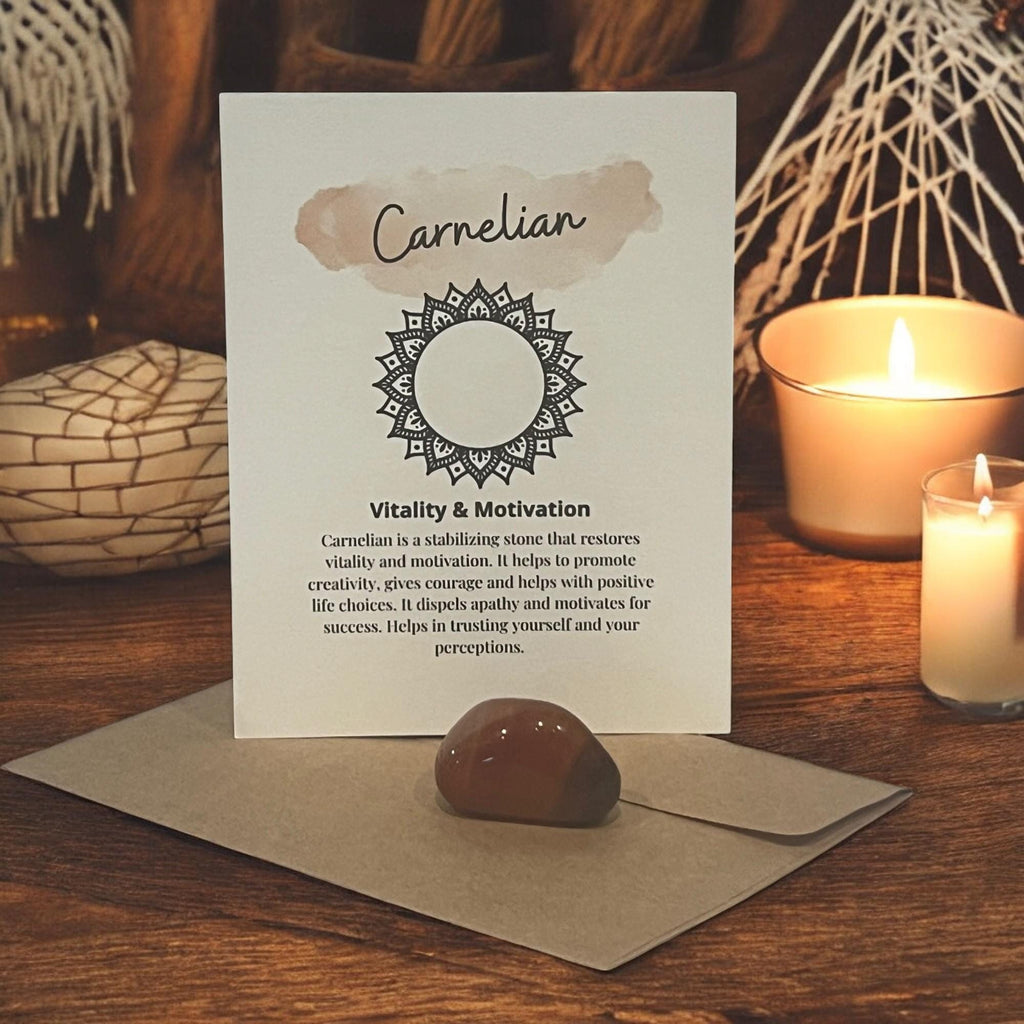 Carnelian Crystal with Meaning Card: Creativity & Motivation Stone - Winterberry Hearth