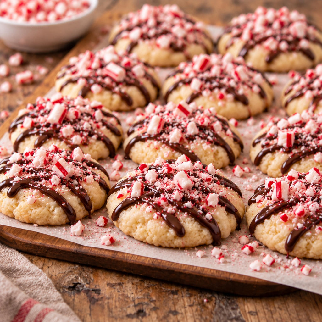 Chocolate Peppermint Cookies, Festive Winter Tea Cakes, Crushed Peppermint Sugar Cookie, Christmas Treat - Winterberry Hearth