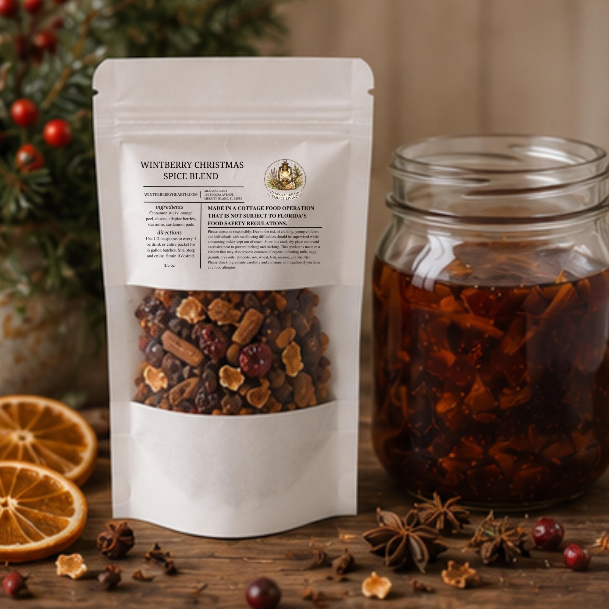 Christmas At Winterberry Mulling Spice Blend, Apple Cider Drink Mix, Holiday Mulled Wine - Winterberry Hearth