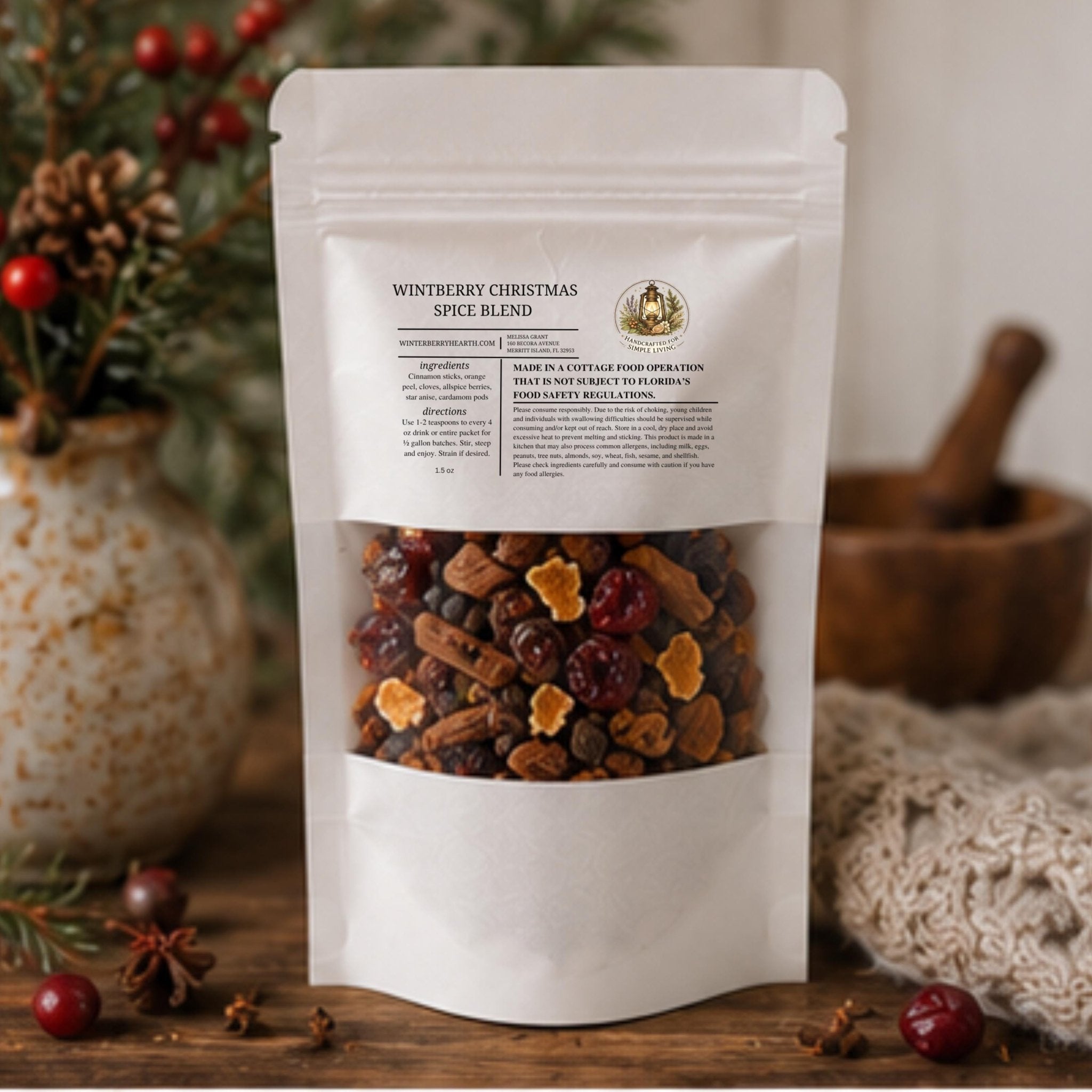Christmas At Winterberry Mulling Spice Blend, Apple Cider Drink Mix, Holiday Mulled Wine - Winterberry Hearth