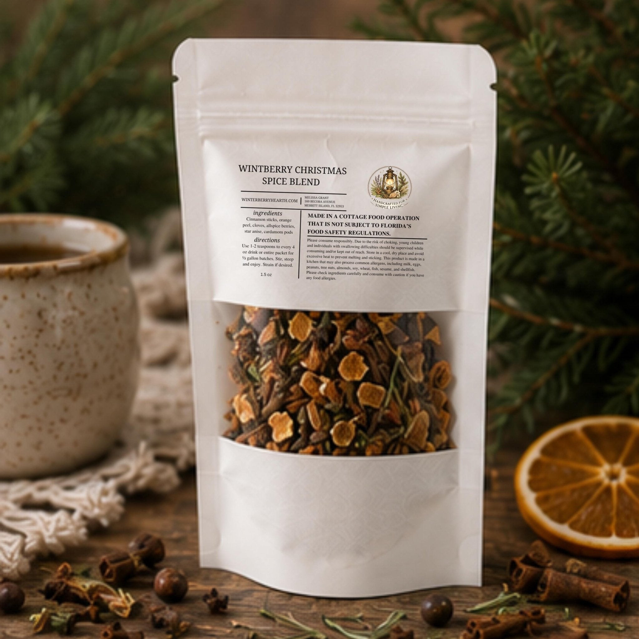 Christmas At Winterberry Mulling Spice Blend, Apple Cider Drink Mix, Holiday Mulled Wine - Winterberry Hearth