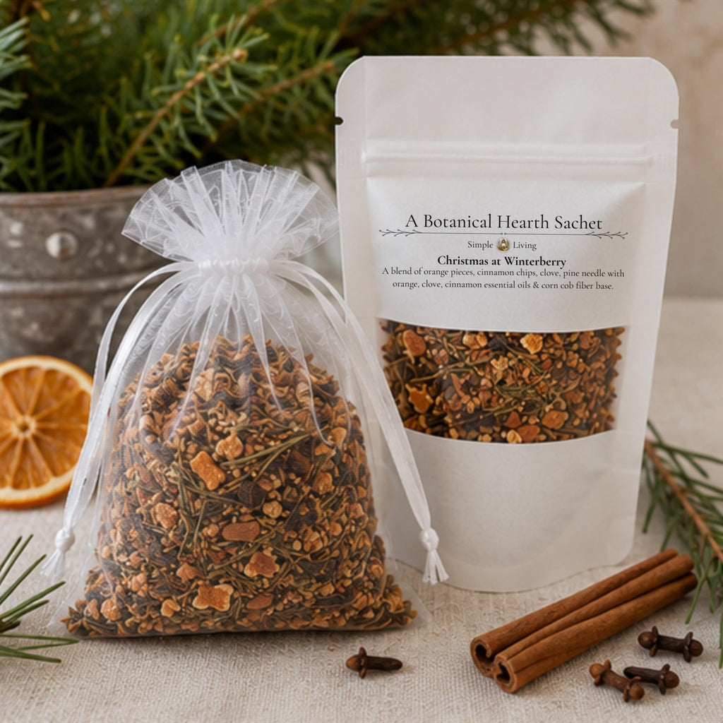 Christmas Home Fragrance Sachet, Orange Spice Botanical Pouch, Holiday Hearth Bowl Filler - Winterberry Hearth