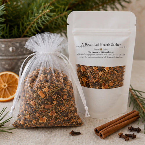 Christmas Home Fragrance Sachet, Orange Spice Botanical Pouch, Holiday Hearth Bowl Filler - Winterberry Hearth