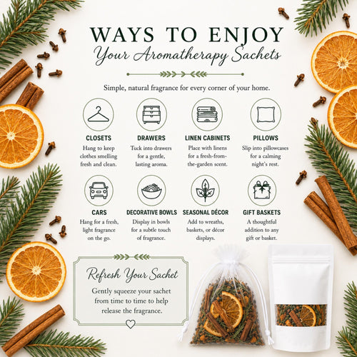 Christmas Home Fragrance Sachet, Orange Spice Botanical Pouch, Holiday Hearth Bowl Filler - Winterberry Hearth