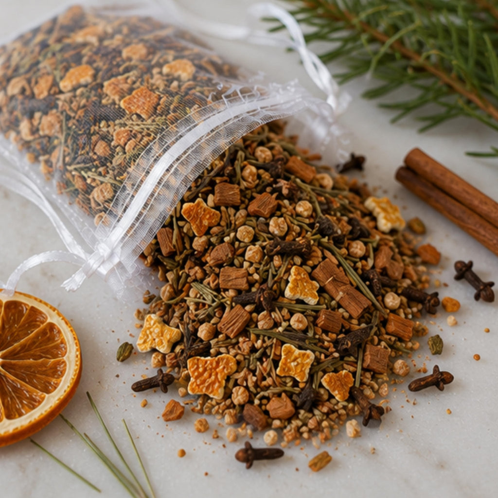 Christmas Home Fragrance Sachet, Orange Spice Botanical Pouch, Holiday Hearth Bowl Filler - Winterberry Hearth