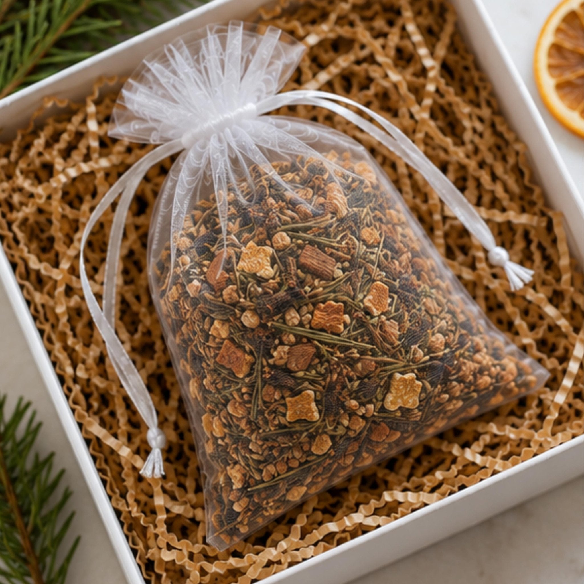 Christmas Home Fragrance Sachet, Orange Spice Botanical Pouch, Holiday Hearth Bowl Filler - Winterberry Hearth