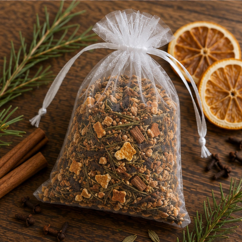 Christmas Home Fragrance Sachet, Orange Spice Botanical Pouch, Holiday Hearth Bowl Filler - Winterberry Hearth