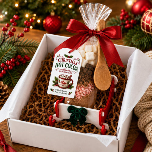 Christmas Hot Cocoa Gift, Peppermint Hot Chocolate Sleigh, Small Gifts, Stocking Stuffer - Winterberry Hearth