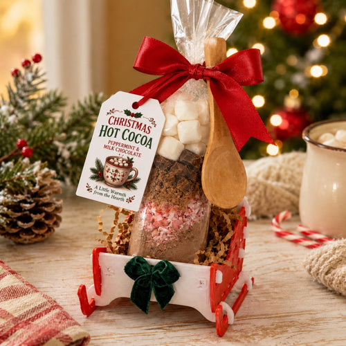 Christmas Hot Cocoa Gift, Peppermint Hot Chocolate Sleigh, Small Gifts, Stocking Stuffer - Winterberry Hearth