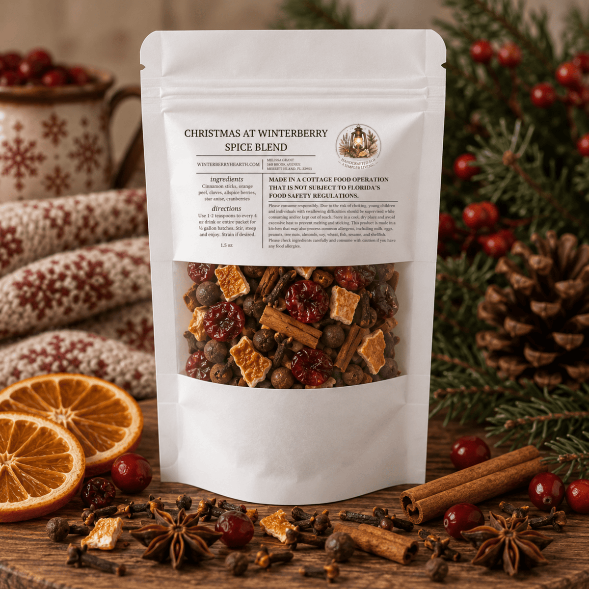 Christmas Mulling Spice Blend, Holiday Mulled Wine Festive Drink Mix - Winterberry Hearth