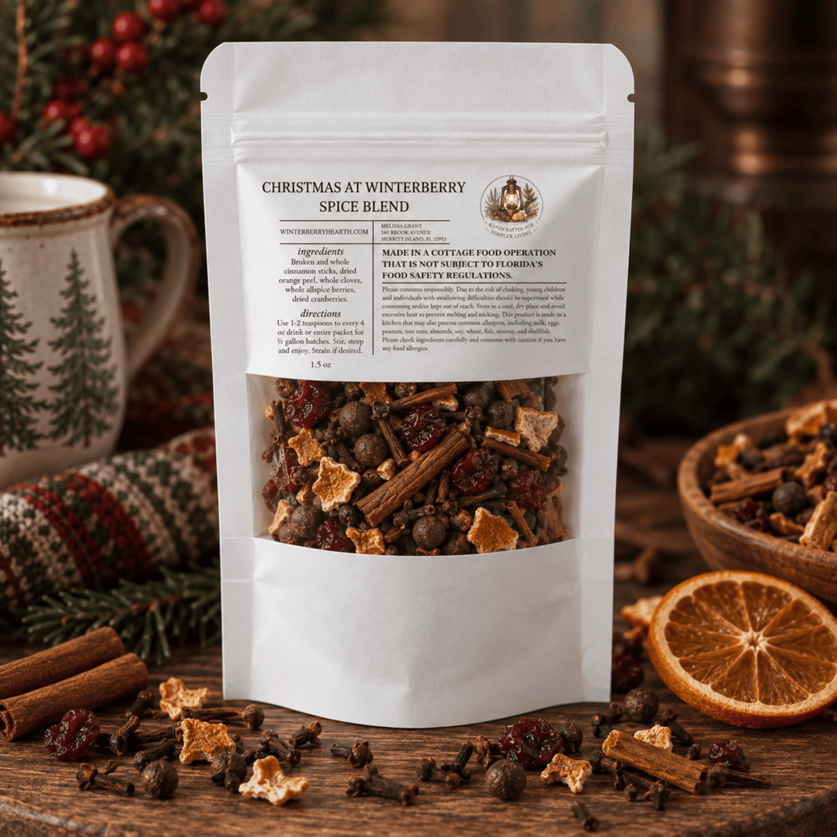 Christmas Mulling Spice Blend, Holiday Mulled Wine Festive Drink Mix - Winterberry Hearth