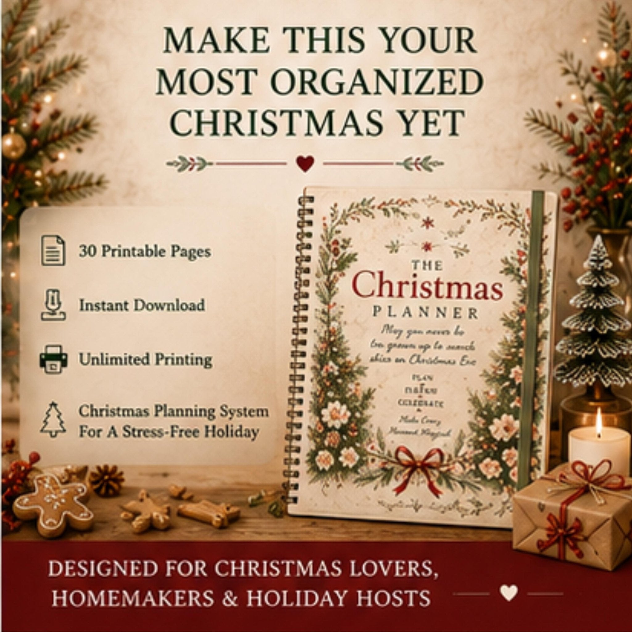 Christmas Planner Printable, Holiday Organizer, Christmas Binder, Gift Tracker - Winterberry Hearth
