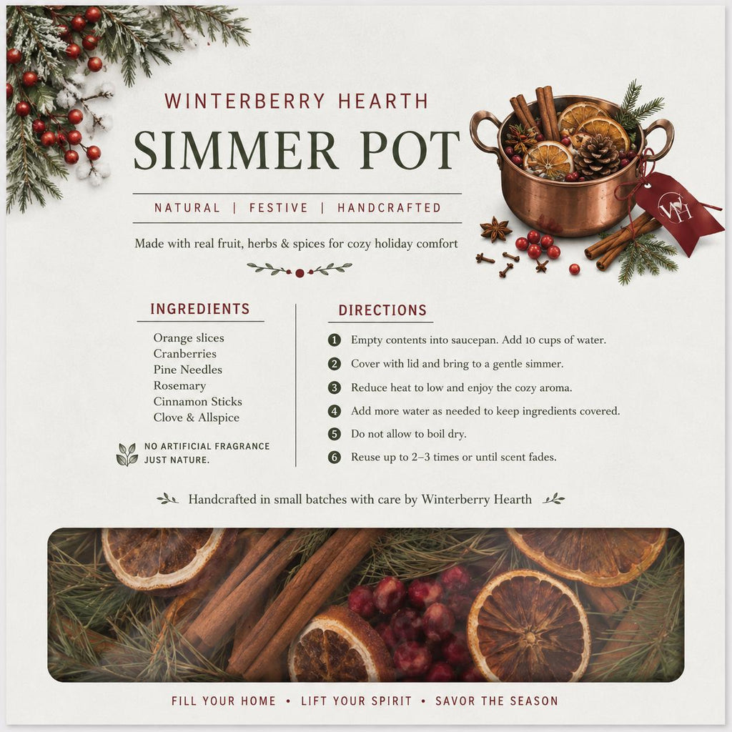 Christmas Simmer Pot Kit: Holiday Stovetop Potpourri, Herbs, Fruits & Spices Aroma - Winterberry Hearth