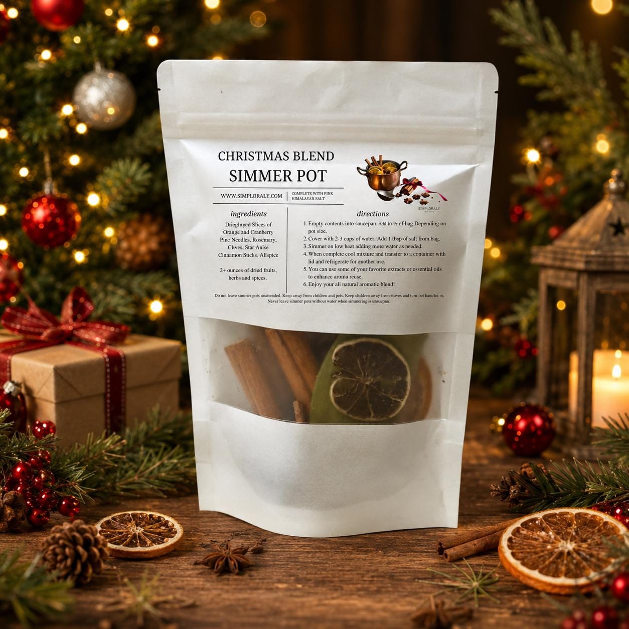 Christmas Simmer Pot Kit: Holiday Stovetop Potpourri, Herbs, Fruits & Spices Aroma - Winterberry Hearth