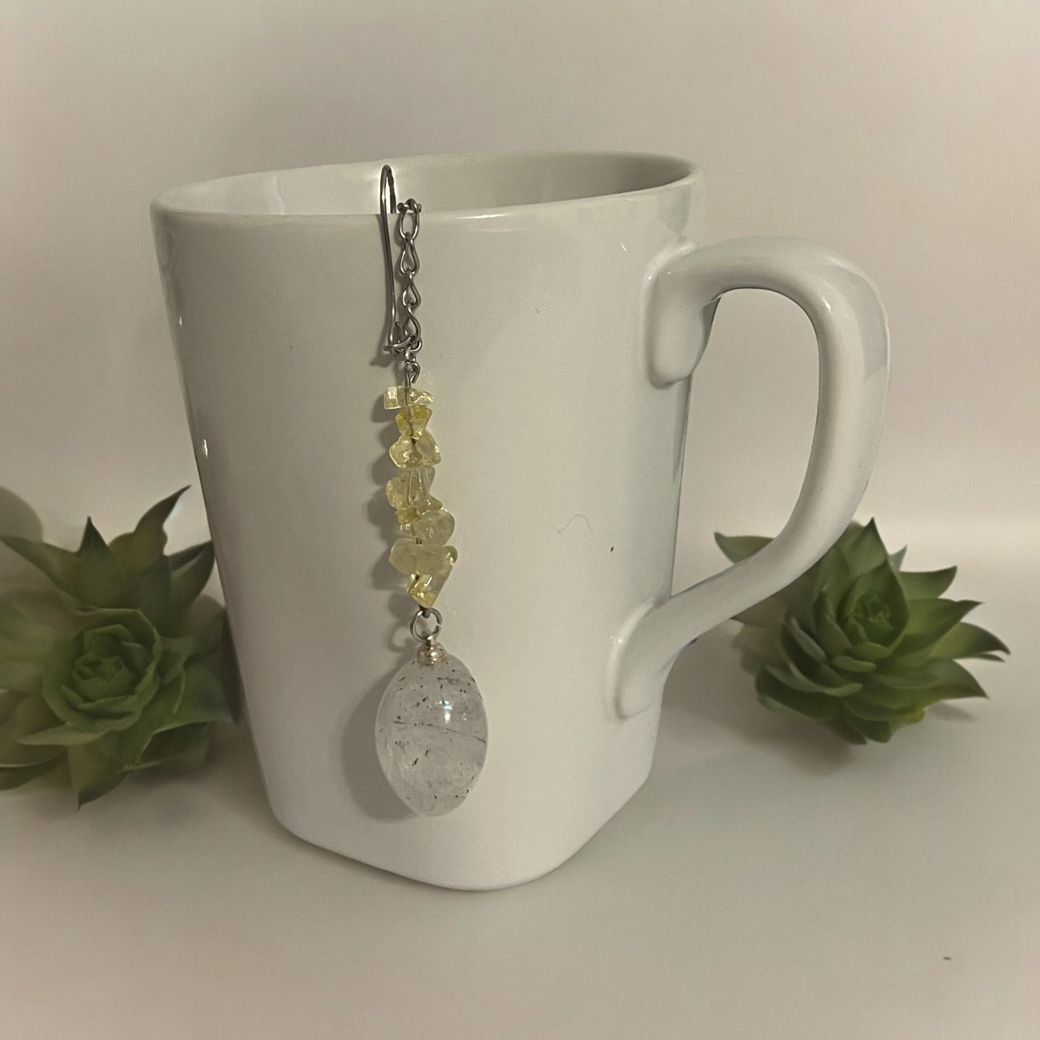 Citrine & Clear Quartz Crystal Tea Steeper, Stainless Steel Mesh Infuser - Winterberry Hearth
