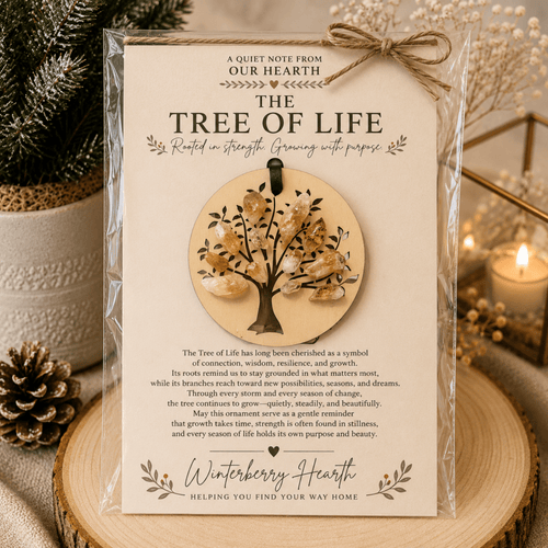 Citrine Crystal Tree of Life Christmas Ornament, Cottagecore Holiday - Winterberry Hearth