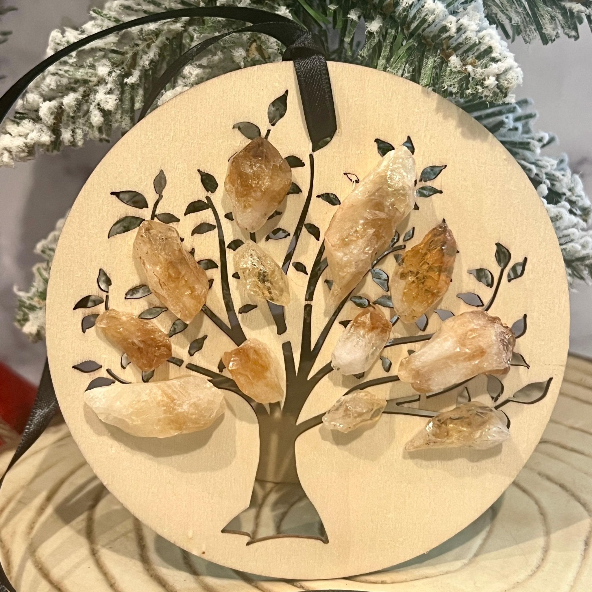 Citrine Tree of Life Christmas Ornament: Simple Cottagecore Holiday Decor - Winterberry Hearth