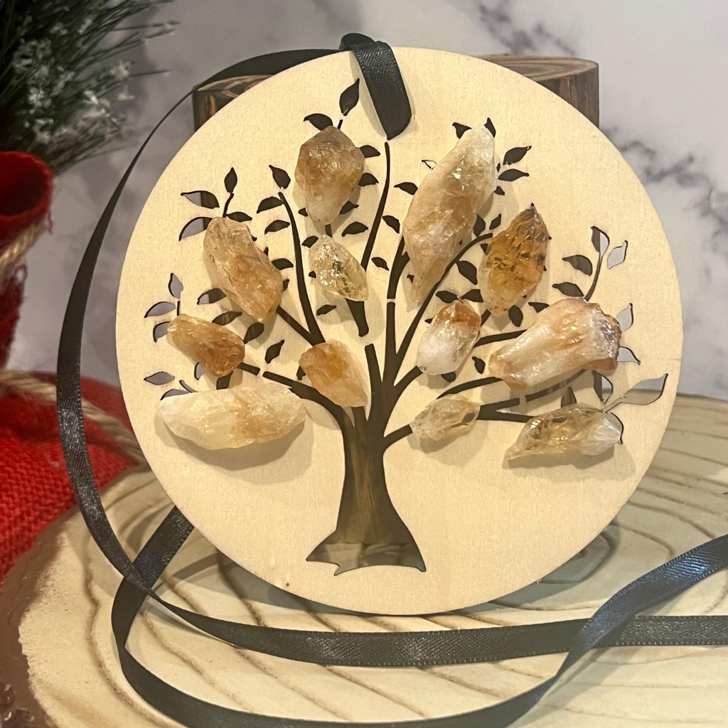 Citrine Tree of Life Christmas Ornament: Simple Cottagecore Holiday Decor - Winterberry Hearth